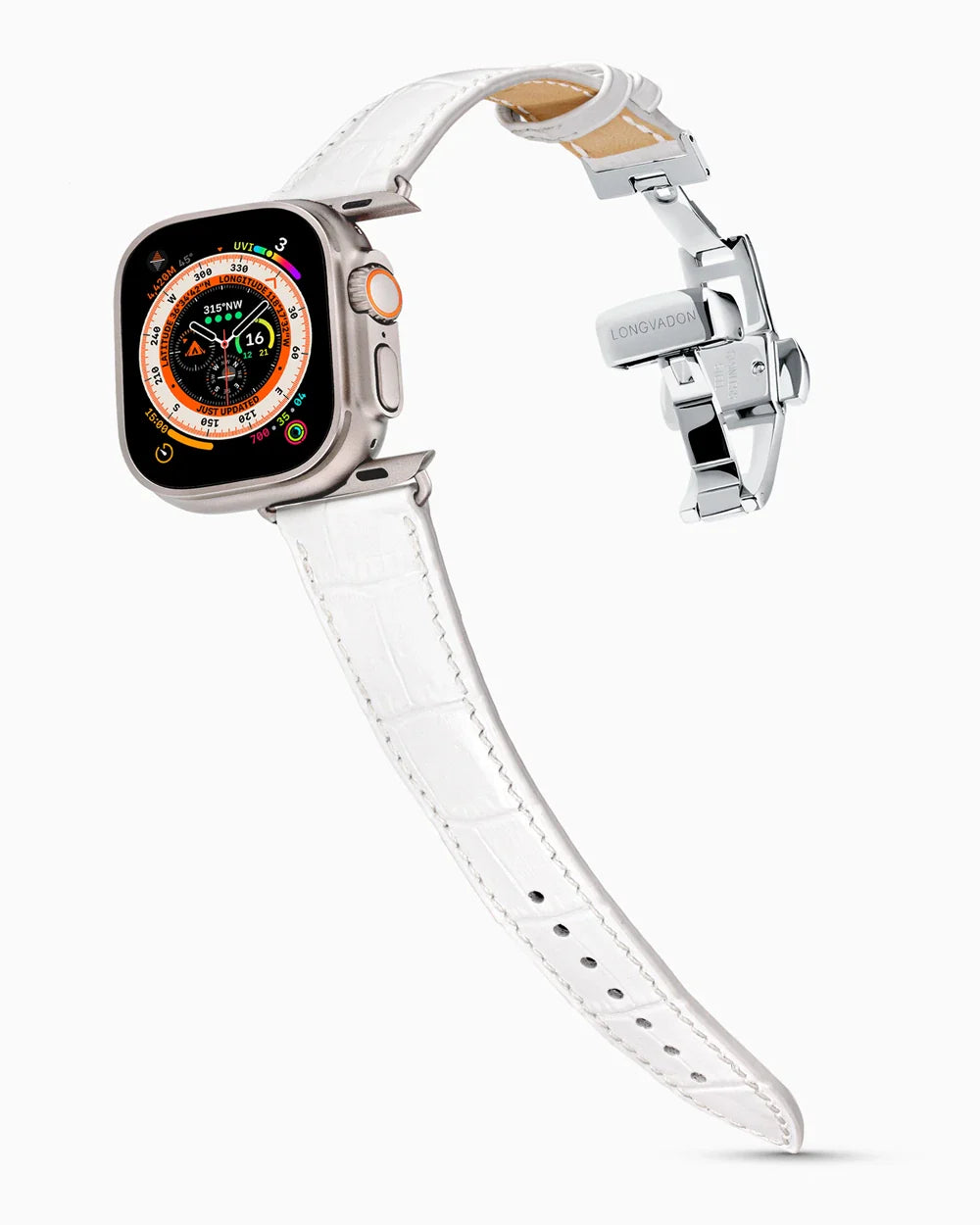 Caiman Series 3 luxury Apple Watch leather band on an Apple Watch Ultra