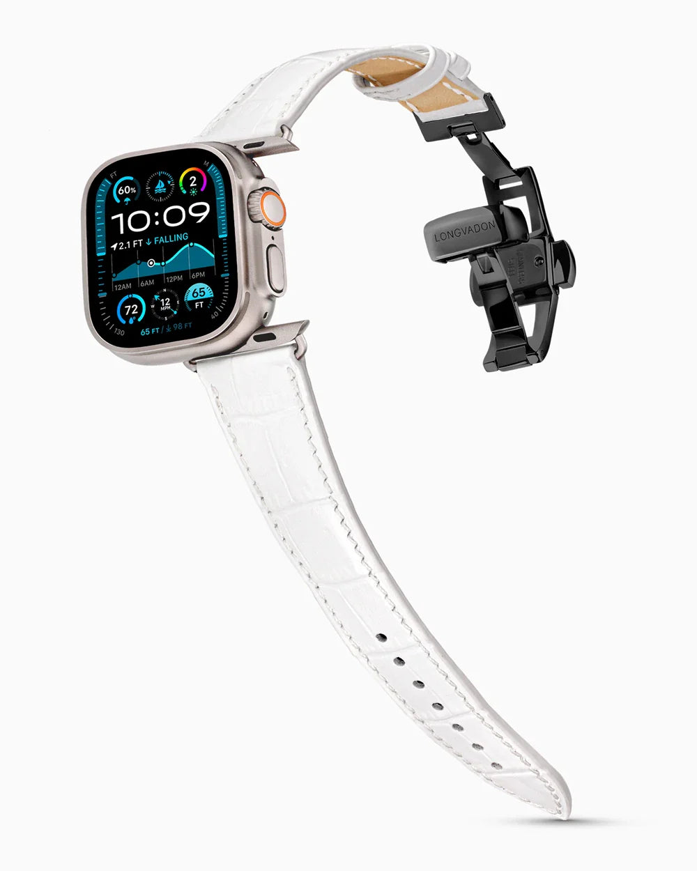 Caiman Series 3 luxury Apple Watch leather band on an Apple Watch Ultra