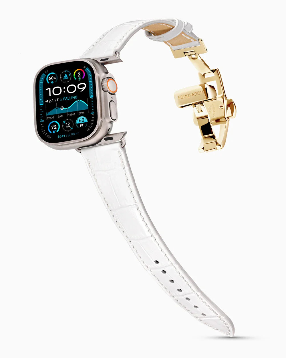 Caiman Series 3 luxury Apple Watch leather band on an Apple Watch Ultra