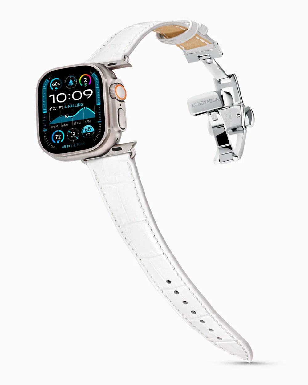 Caiman Series 3 luxury Apple Watch leather band on an Apple Watch Ultra