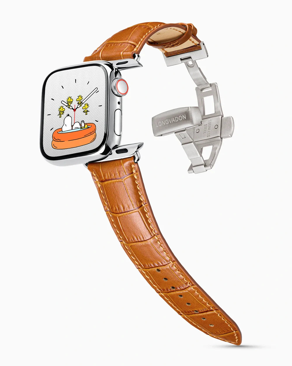 Caiman Series 3 luxury Apple Watch leather band on a Series 9 Apple Watch