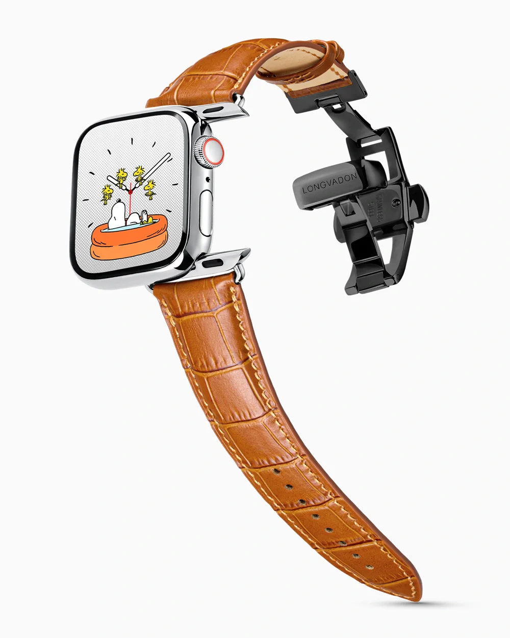 Caiman Series 3 luxury Apple Watch leather band on a Series 9 Apple Watch