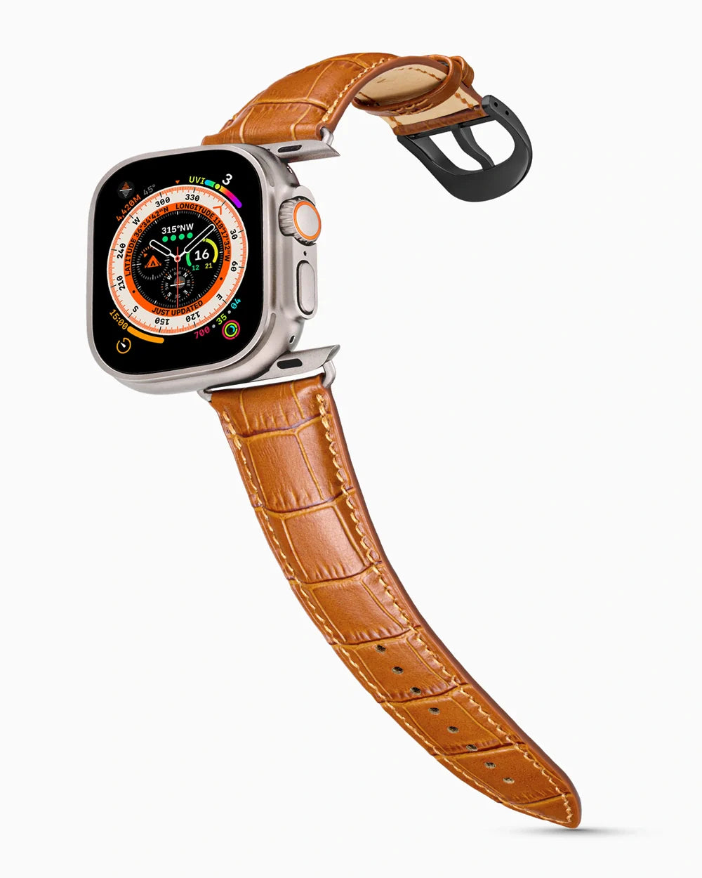 Caiman Series 3 luxury Apple Watch leather band on an Apple Watch Ultra