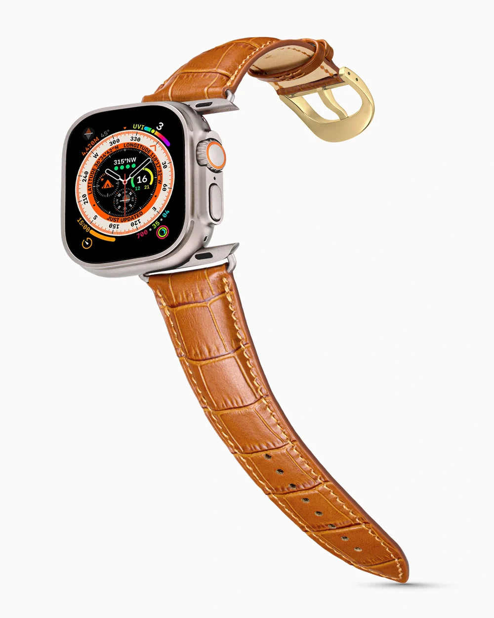 Caiman Series 3 luxury Apple Watch leather band on an Apple Watch Ultra