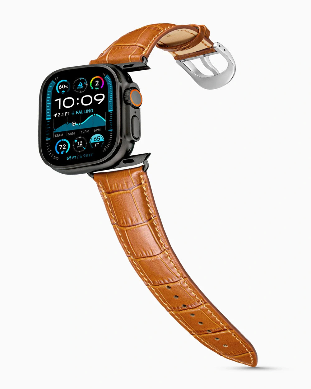Caiman Series 3 luxury Apple Watch leather band on an Apple Watch Ultra