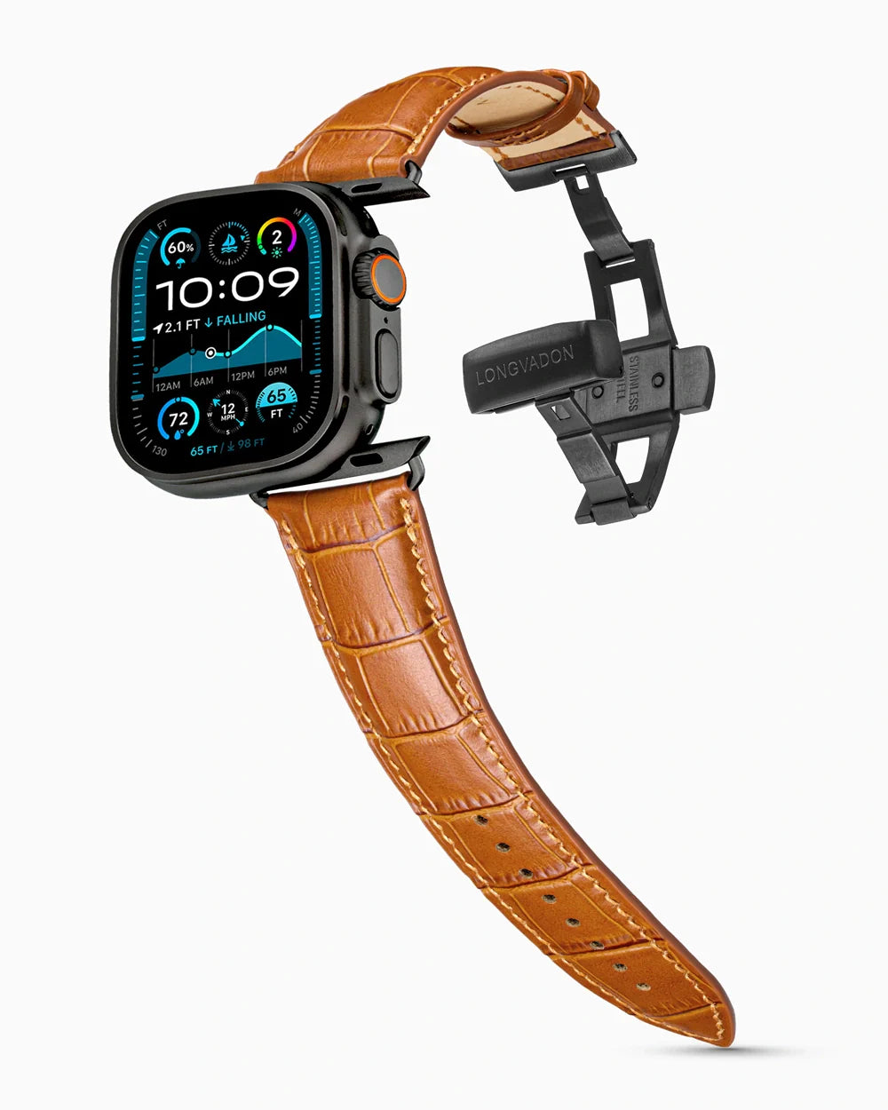 Caiman Series 3 luxury Apple Watch leather band on an Apple Watch Ultra