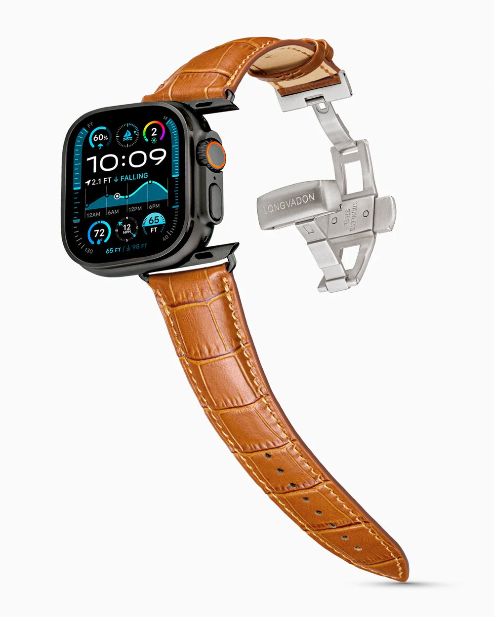 Caiman Series 3 luxury Apple Watch leather band on an Apple Watch Ultra