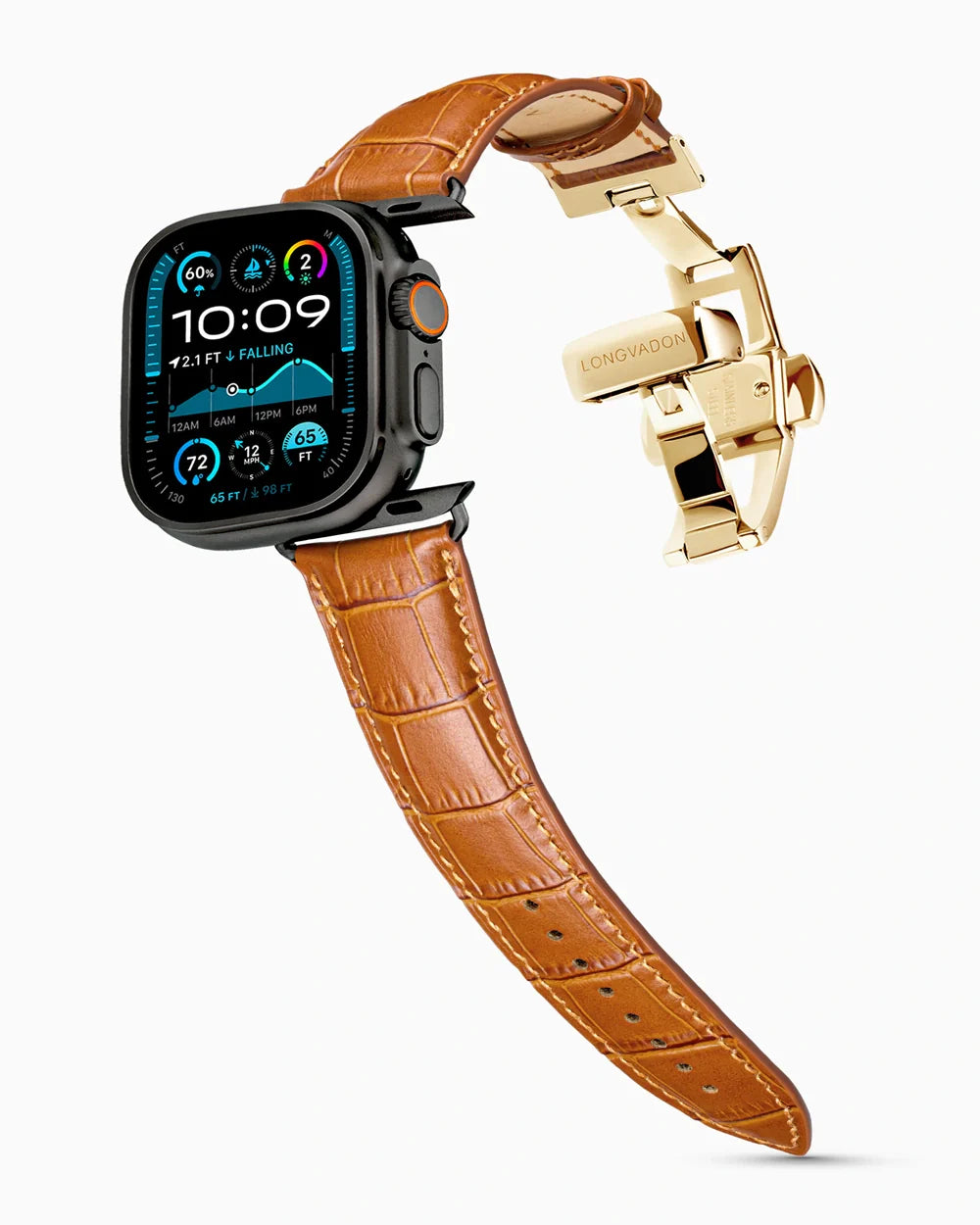Caiman Series 3 luxury Apple Watch leather band on an Apple Watch Ultra