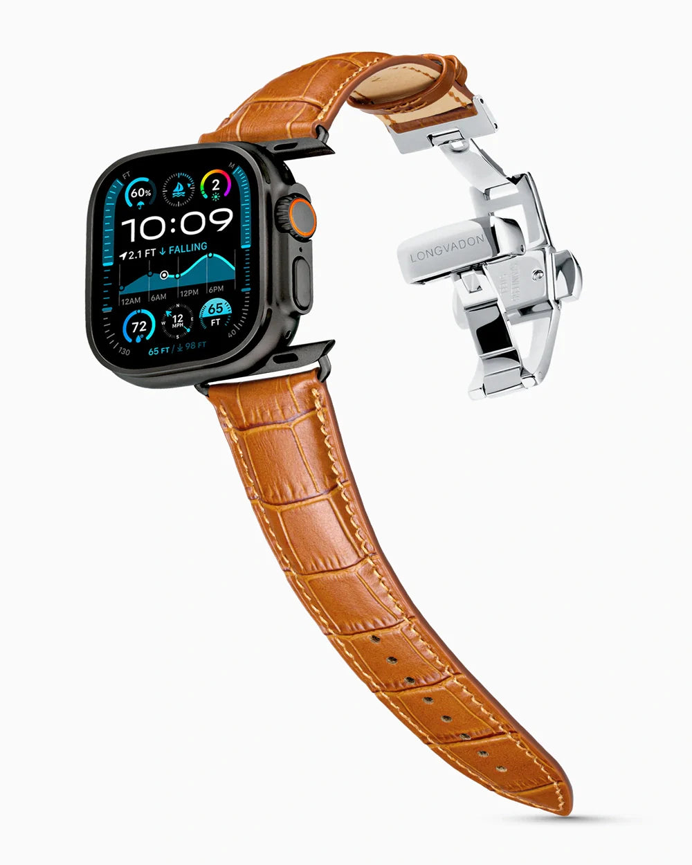 Caiman Series 3 luxury Apple Watch leather band on an Apple Watch Ultra
