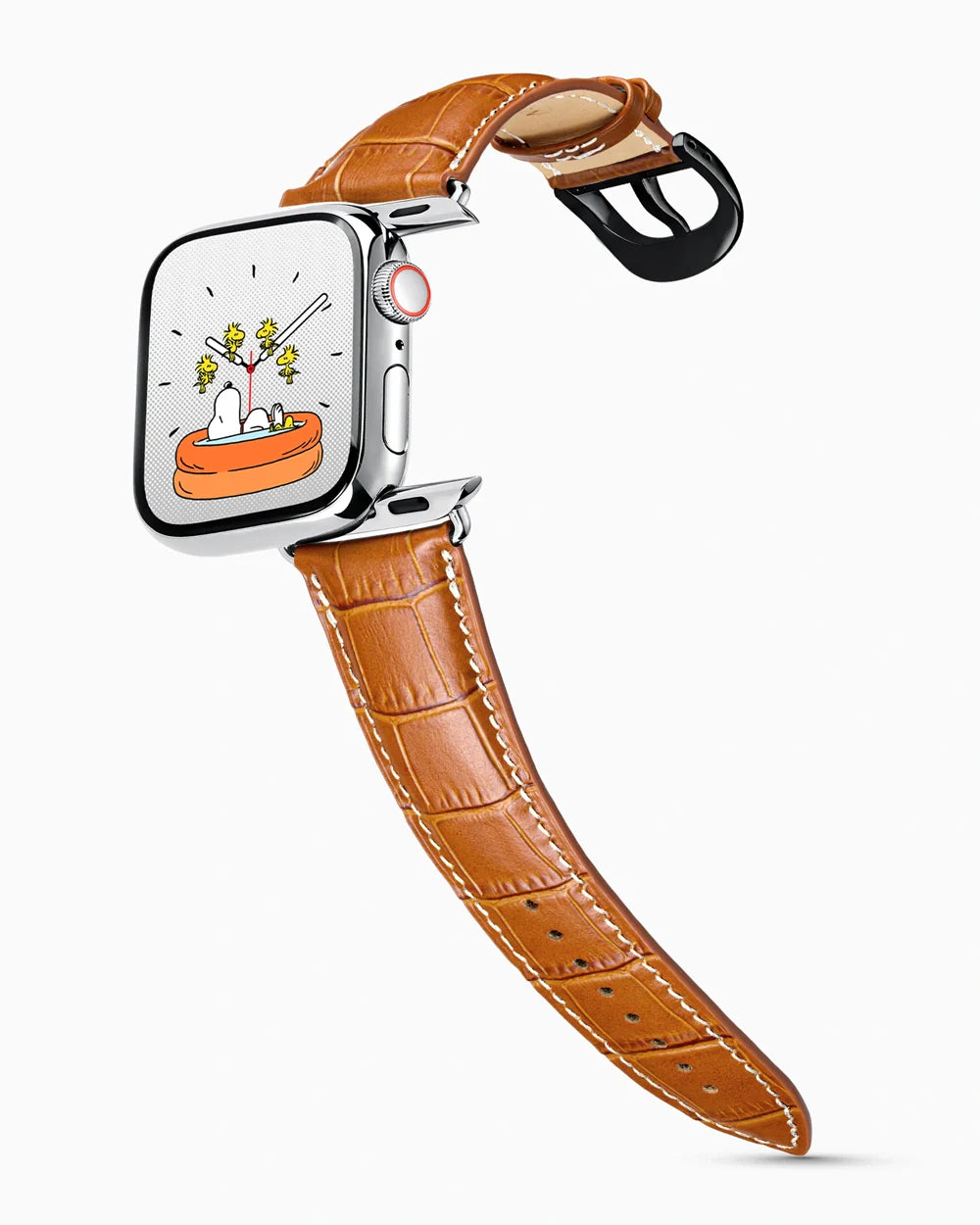 Caiman Series 3 luxury Apple Watch leather band on a Series 9 Apple Watch