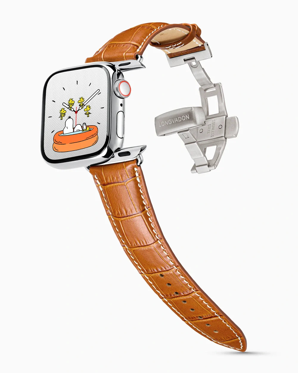 Caiman Series 3 luxury Apple Watch leather band on a Series 9 Apple Watch