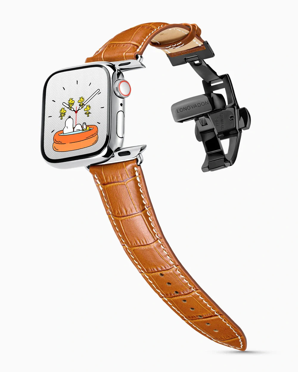 Caiman Series 3 luxury Apple Watch leather band on a Series 9 Apple Watch
