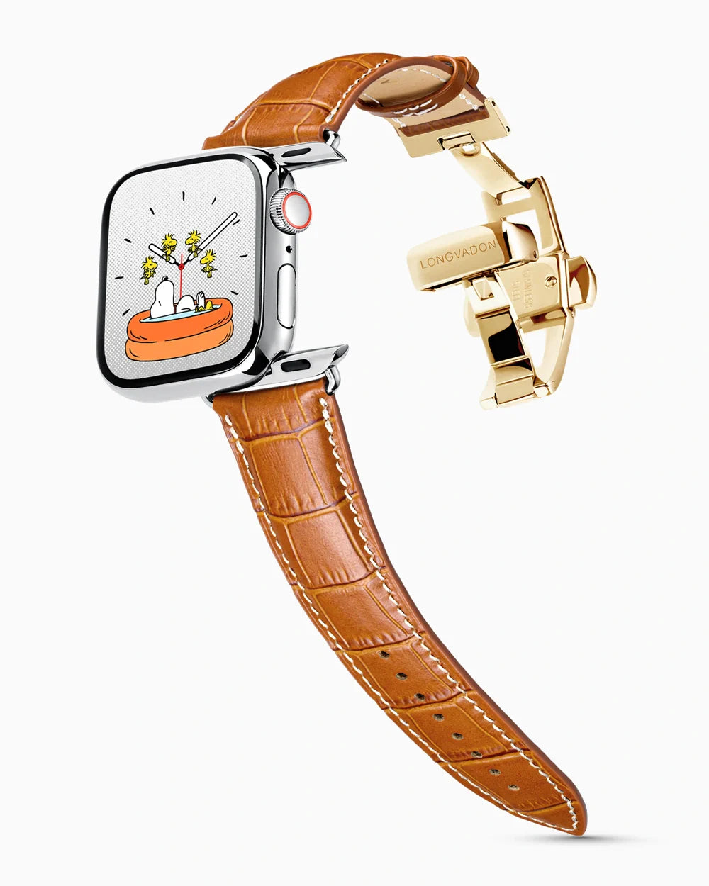 Caiman Series 3 luxury Apple Watch leather band on a Series 9 Apple Watch