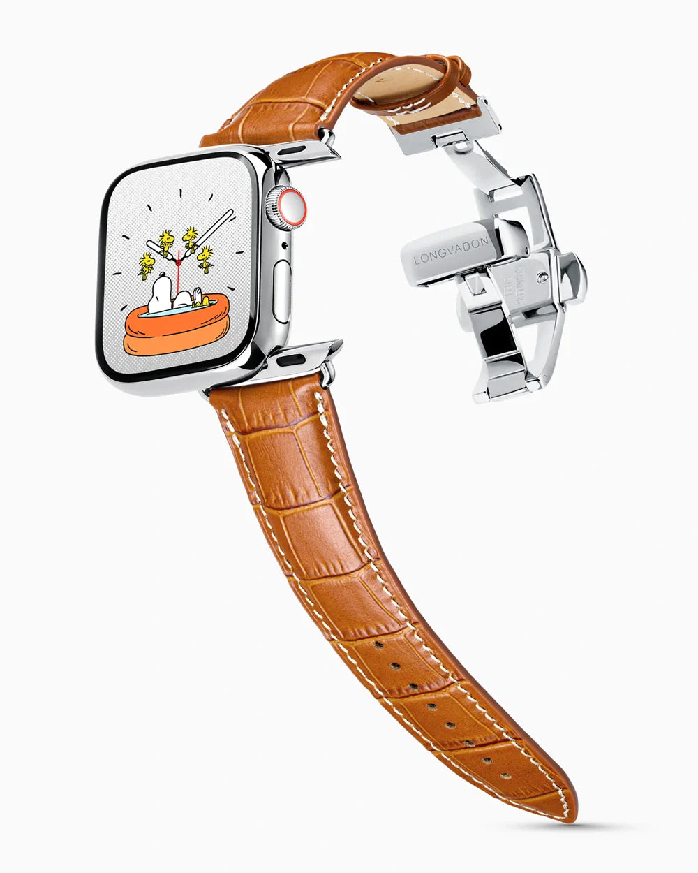 Caiman Series 3 luxury Apple Watch leather band on a Series 9 Apple Watch