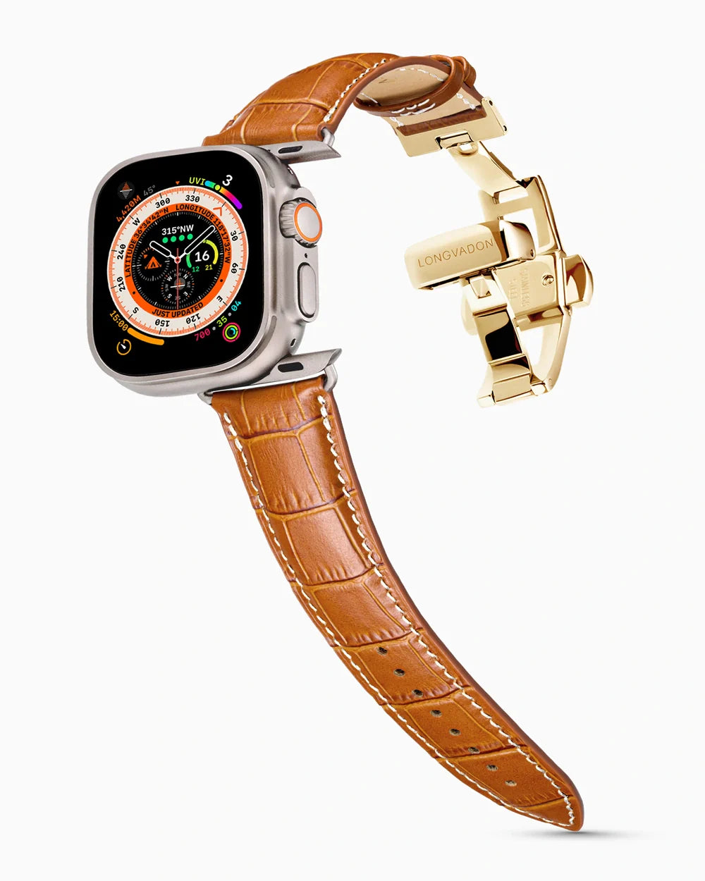 Caiman Series 3 luxury Apple Watch leather band on an Apple Watch Ultra