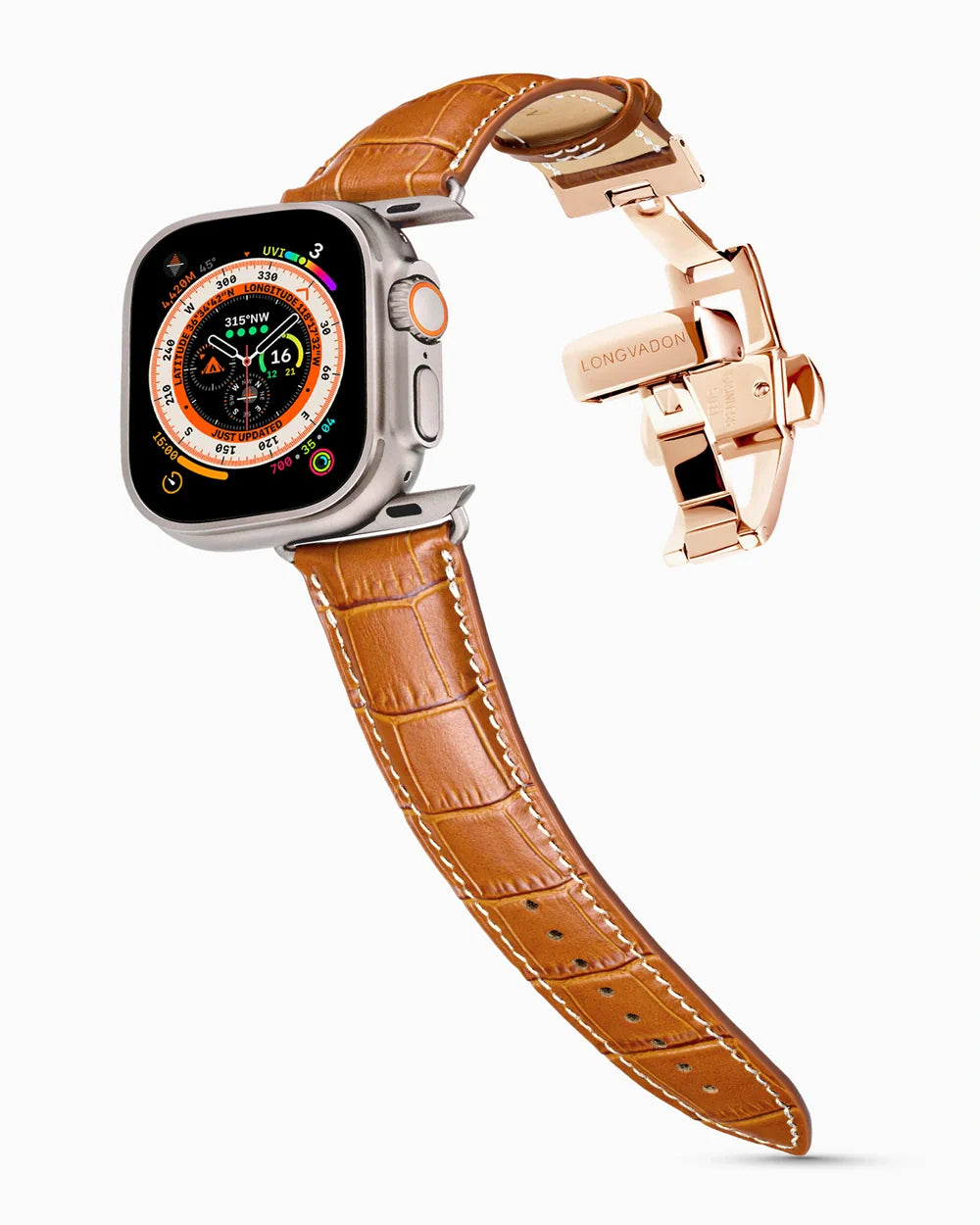 Caiman Series 3 luxury Apple Watch leather band on an Apple Watch Ultra
