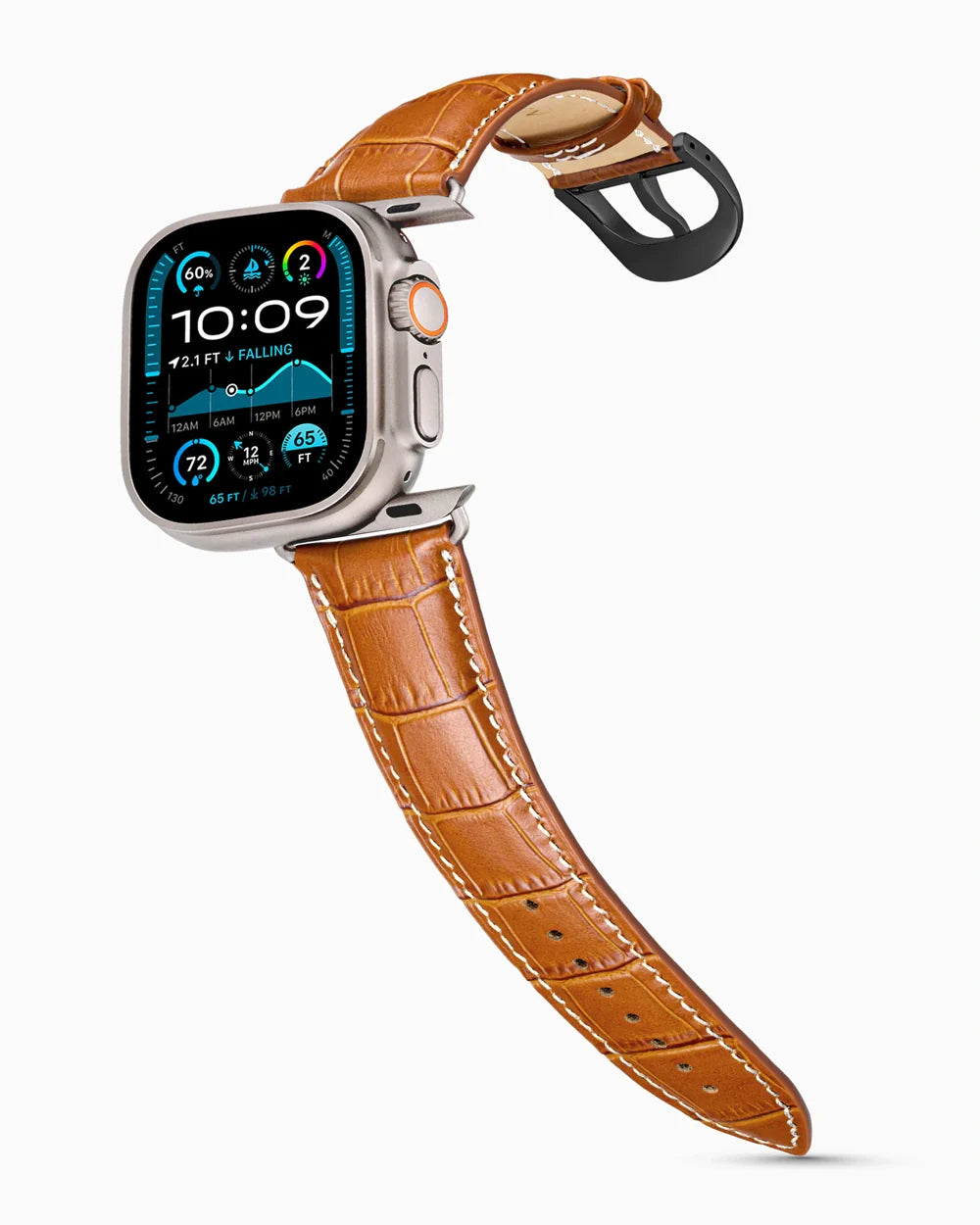 Caiman Series 3 luxury Apple Watch leather band on an Apple Watch Ultra
