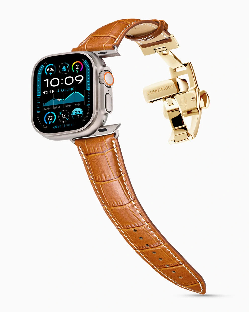 Caiman Series 3 luxury Apple Watch leather band on an Apple Watch Ultra
