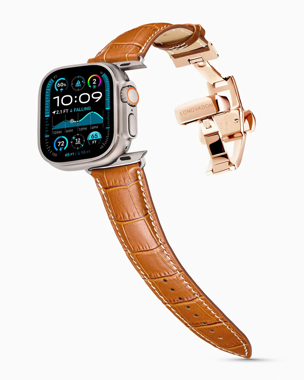 Caiman Series 3 luxury Apple Watch leather band on an Apple Watch Ultra