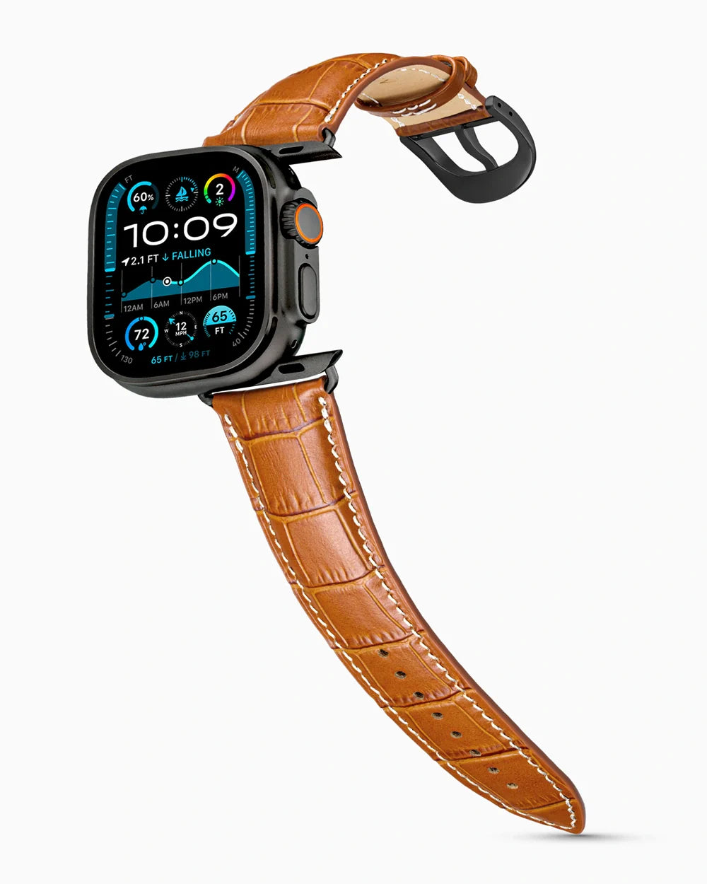 Caiman Series 3 luxury Apple Watch leather band on an Apple Watch Ultra