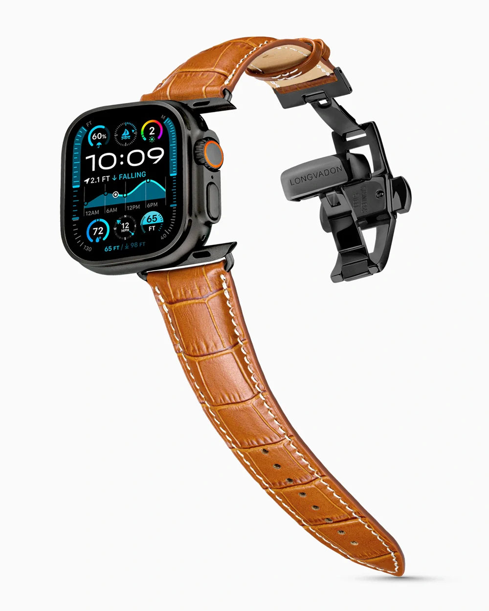 Caiman Series 3 luxury Apple Watch leather band on an Apple Watch Ultra