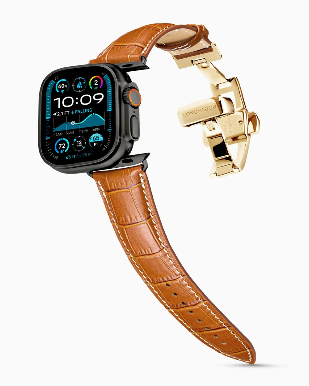 Caiman Series 3 luxury Apple Watch leather band on an Apple Watch Ultra
