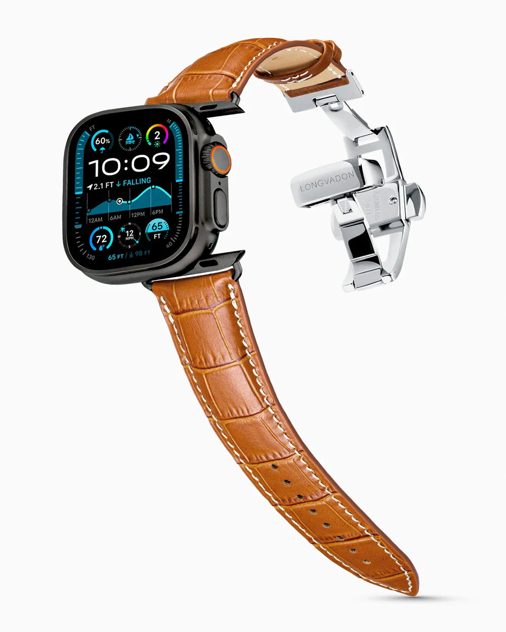 Caiman Series 3 luxury Apple Watch leather band on an Apple Watch Ultra