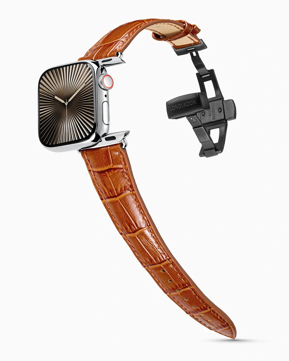 Caiman Series 3 luxury Apple Watch leather band on a Series 10 Apple Watch