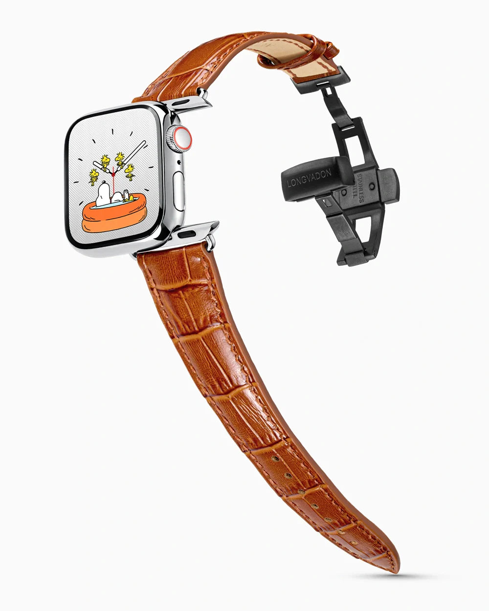 Caiman Series 3 luxury Apple Watch leather band on a Series 9 Apple Watch