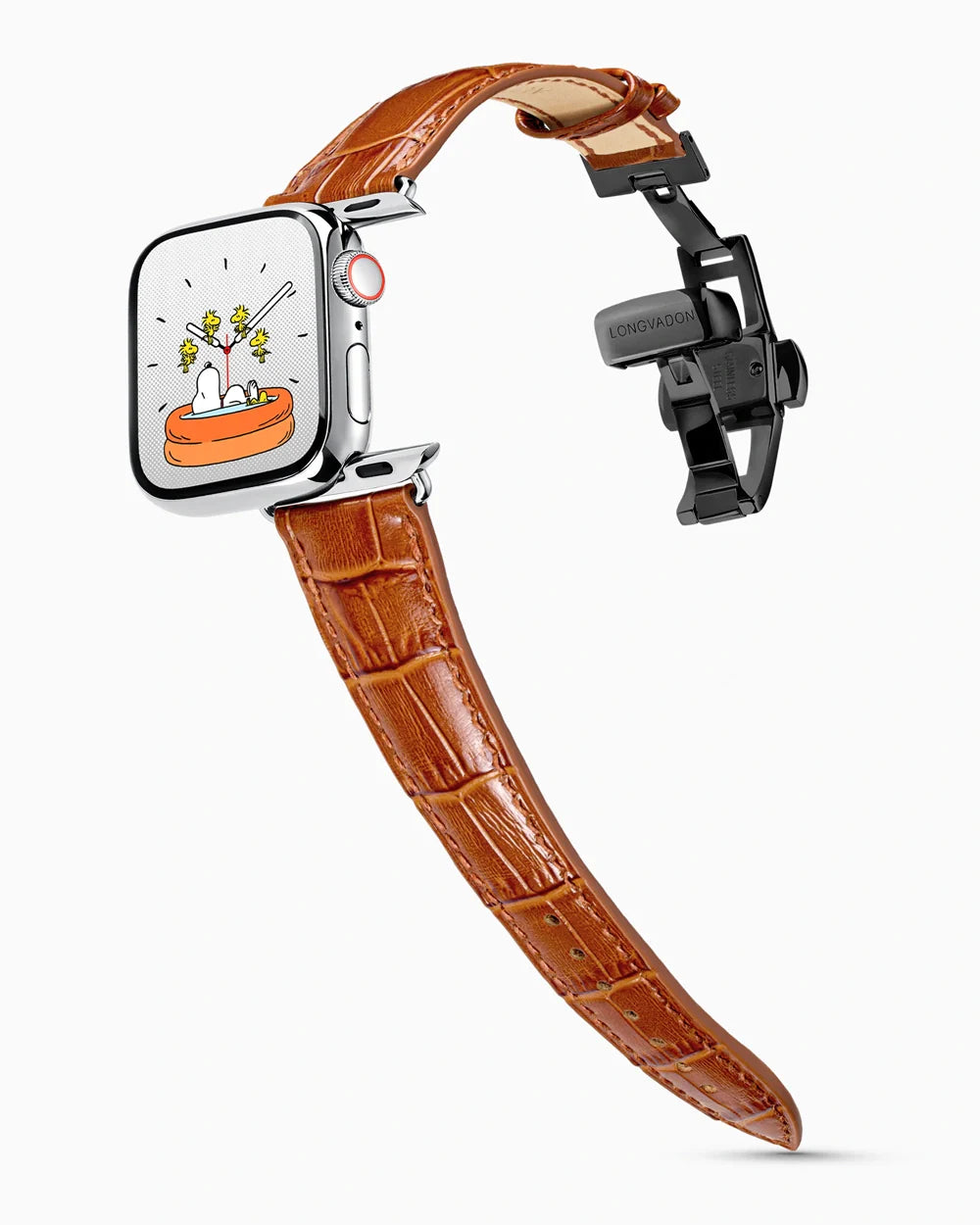 Caiman Series 3 luxury Apple Watch leather band on a Series 9 Apple Watch
