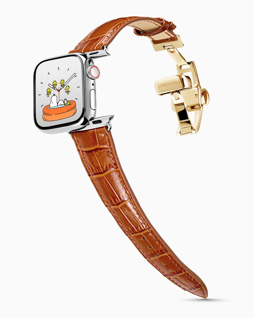 Caiman Series 3 luxury Apple Watch leather band on a Series 9 Apple Watch