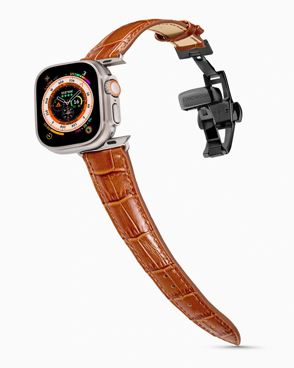 Caiman Series 3 luxury Apple Watch leather band on an Apple Watch Ultra