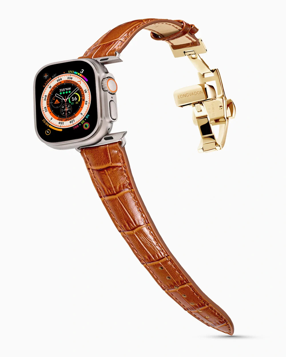 Caiman Series 3 luxury Apple Watch leather band on an Apple Watch Ultra