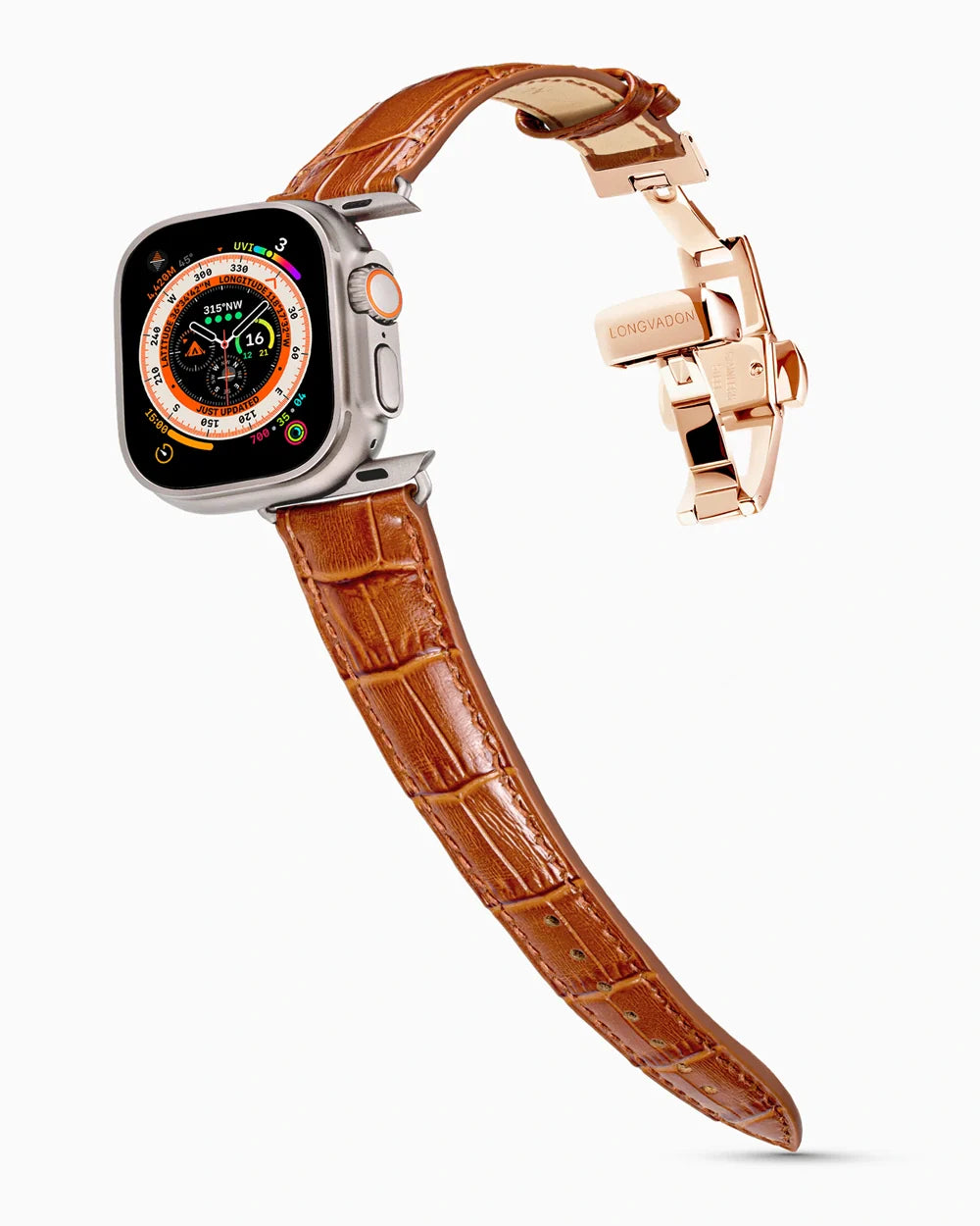 Caiman Series 3 luxury Apple Watch leather band on an Apple Watch Ultra