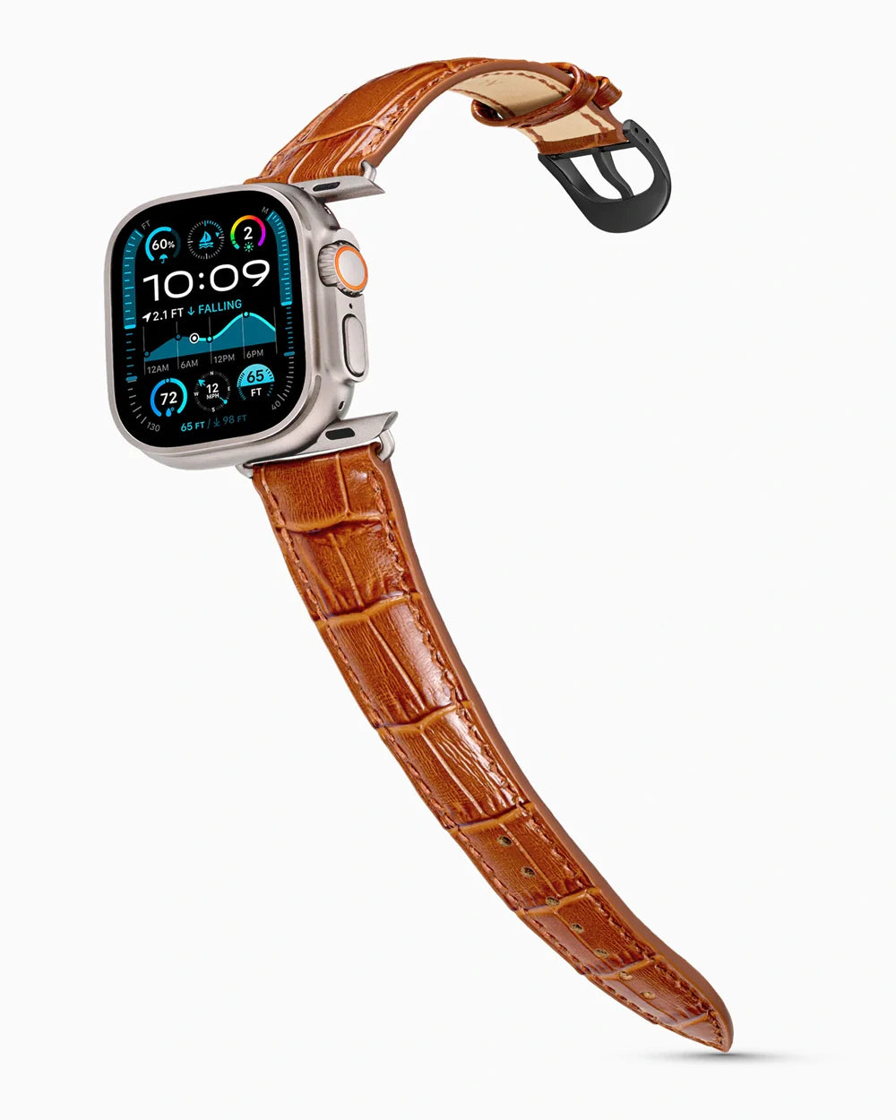 Caiman Series 3 luxury Apple Watch leather band on an Apple Watch Ultra