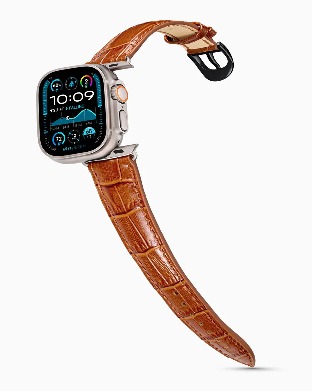 Caiman Series 3 luxury Apple Watch leather band on an Apple Watch Ultra