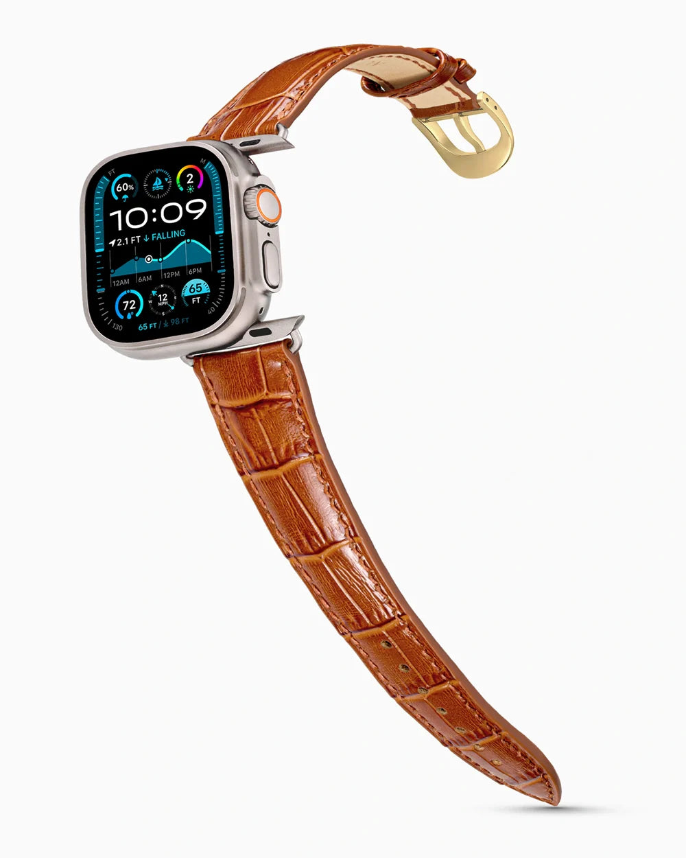 Caiman Series 3 luxury Apple Watch leather band on an Apple Watch Ultra