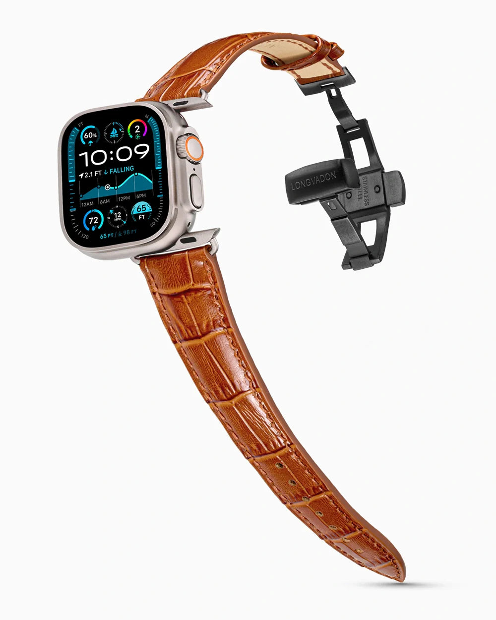 Caiman Series 3 luxury Apple Watch leather band on an Apple Watch Ultra