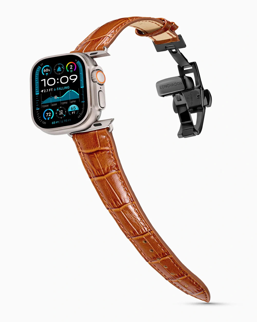 Caiman Series 3 luxury Apple Watch leather band on an Apple Watch Ultra