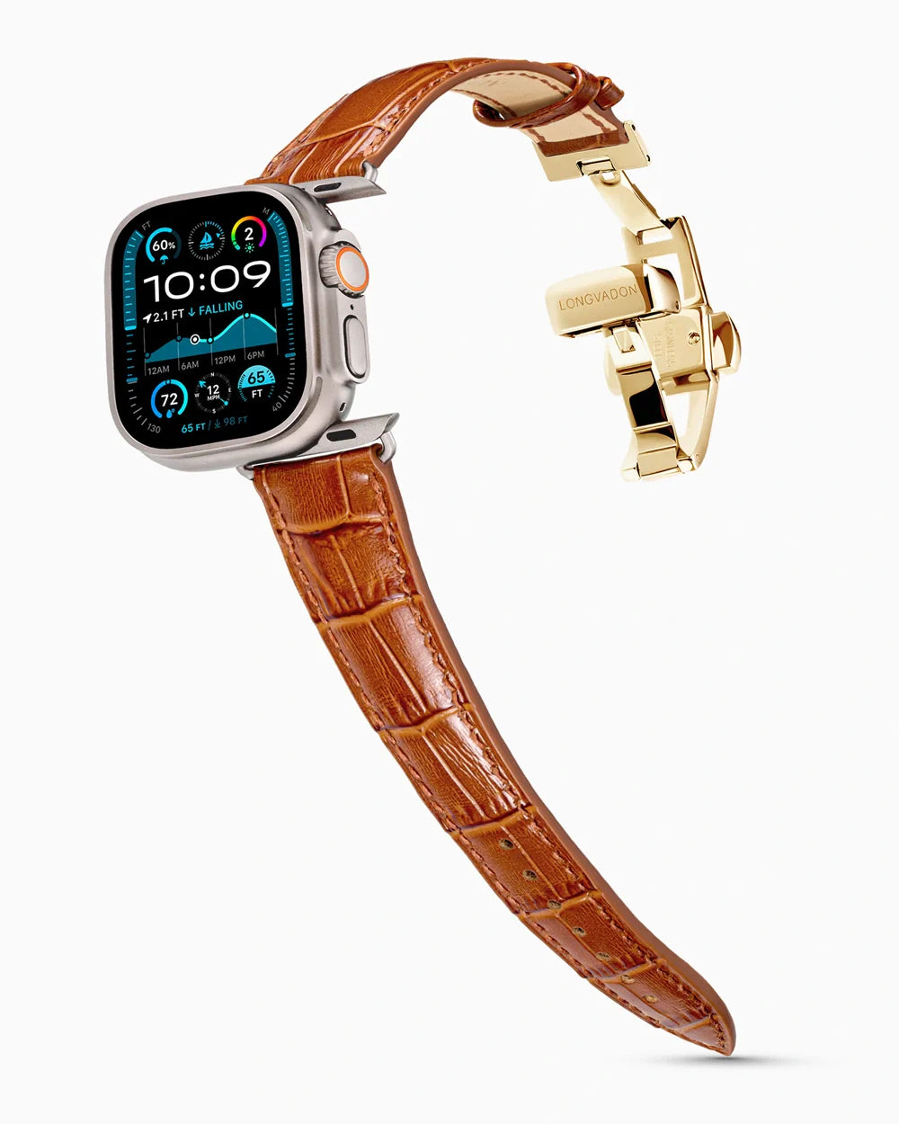 Caiman Series 3 luxury Apple Watch leather band on an Apple Watch Ultra