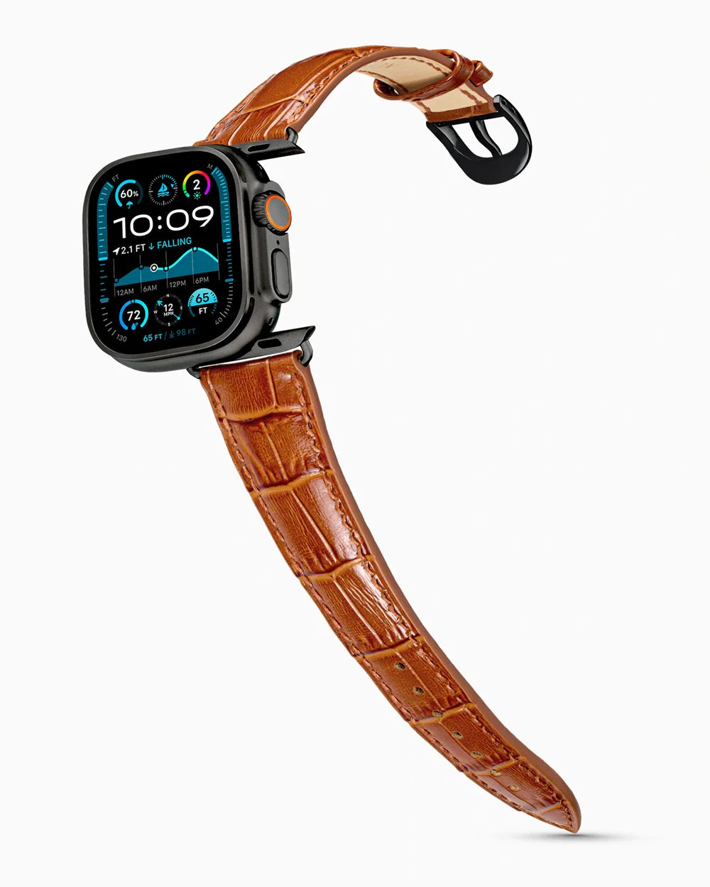 Caiman Series 3 luxury Apple Watch leather band on an Apple Watch Ultra