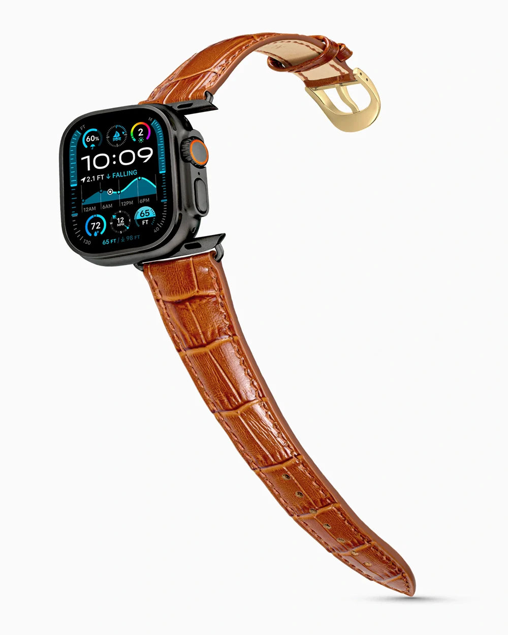Caiman Series 3 luxury Apple Watch leather band on an Apple Watch Ultra