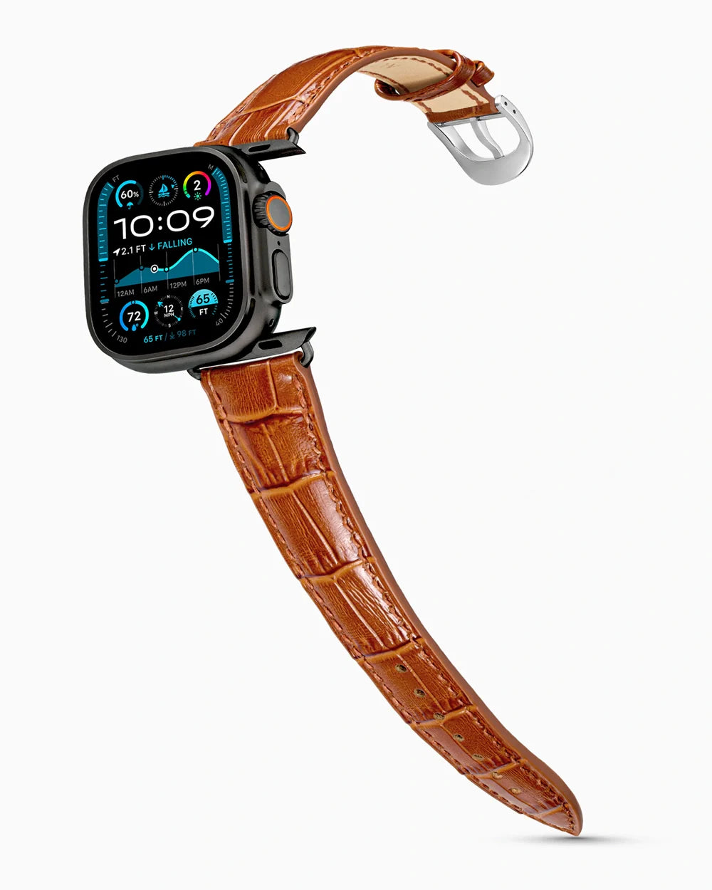 Caiman Series 3 luxury Apple Watch leather band on an Apple Watch Ultra