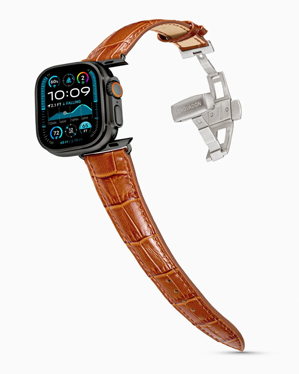 Caiman Series 3 luxury Apple Watch leather band on an Apple Watch Ultra