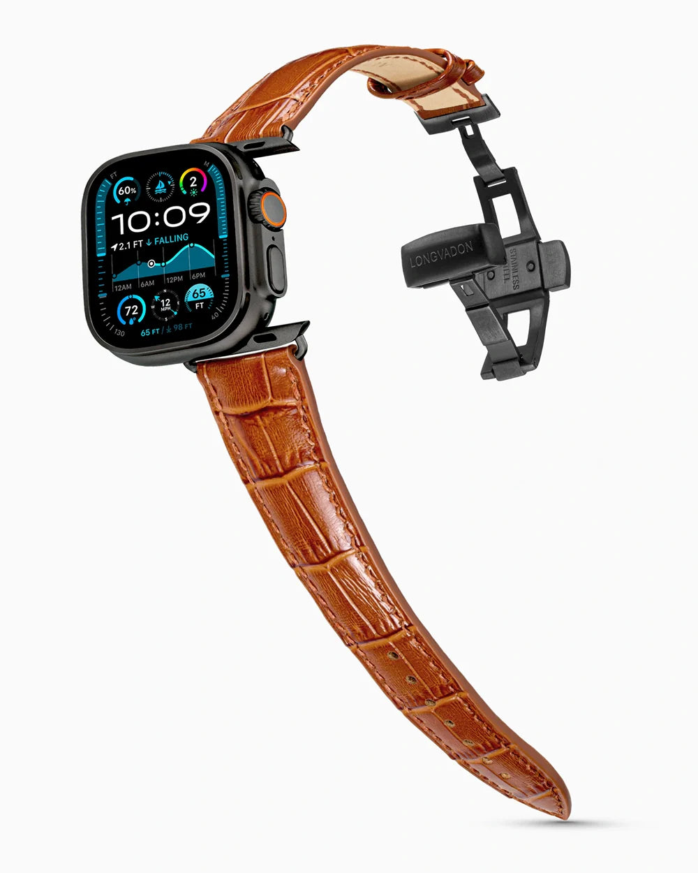 Caiman Series 3 luxury Apple Watch leather band on an Apple Watch Ultra