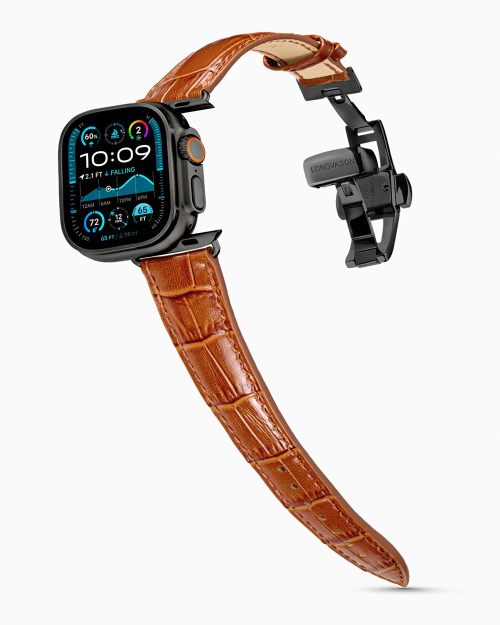 Caiman Series 3 luxury Apple Watch leather band on an Apple Watch Ultra