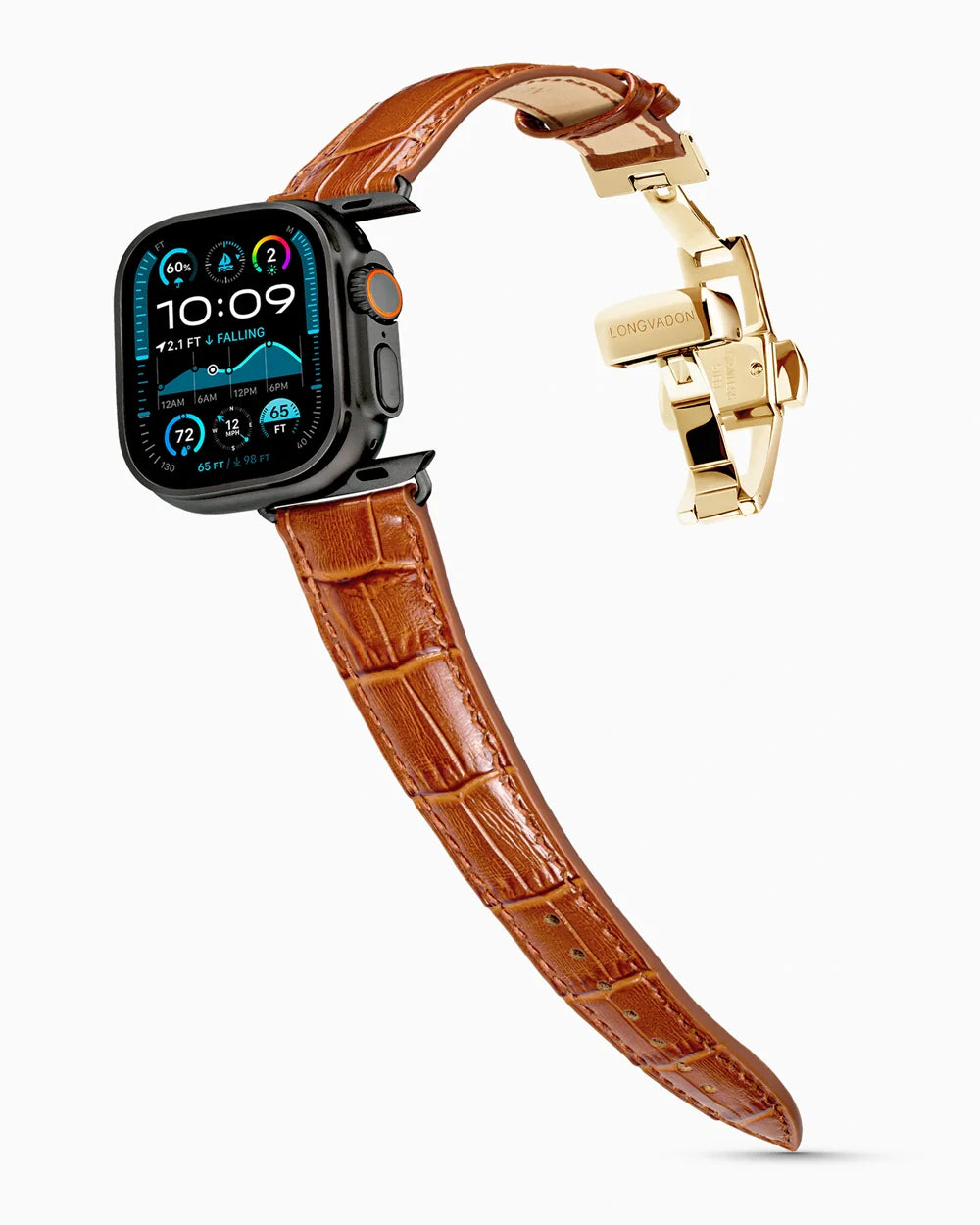 Caiman Series 3 luxury Apple Watch leather band on an Apple Watch Ultra