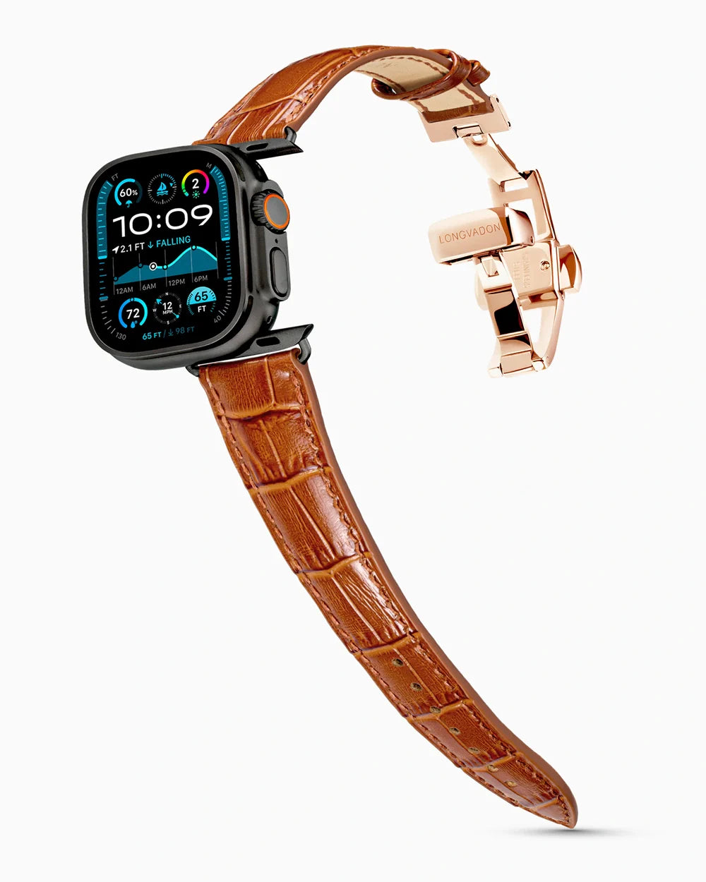 Caiman Series 3 luxury Apple Watch leather band on an Apple Watch Ultra