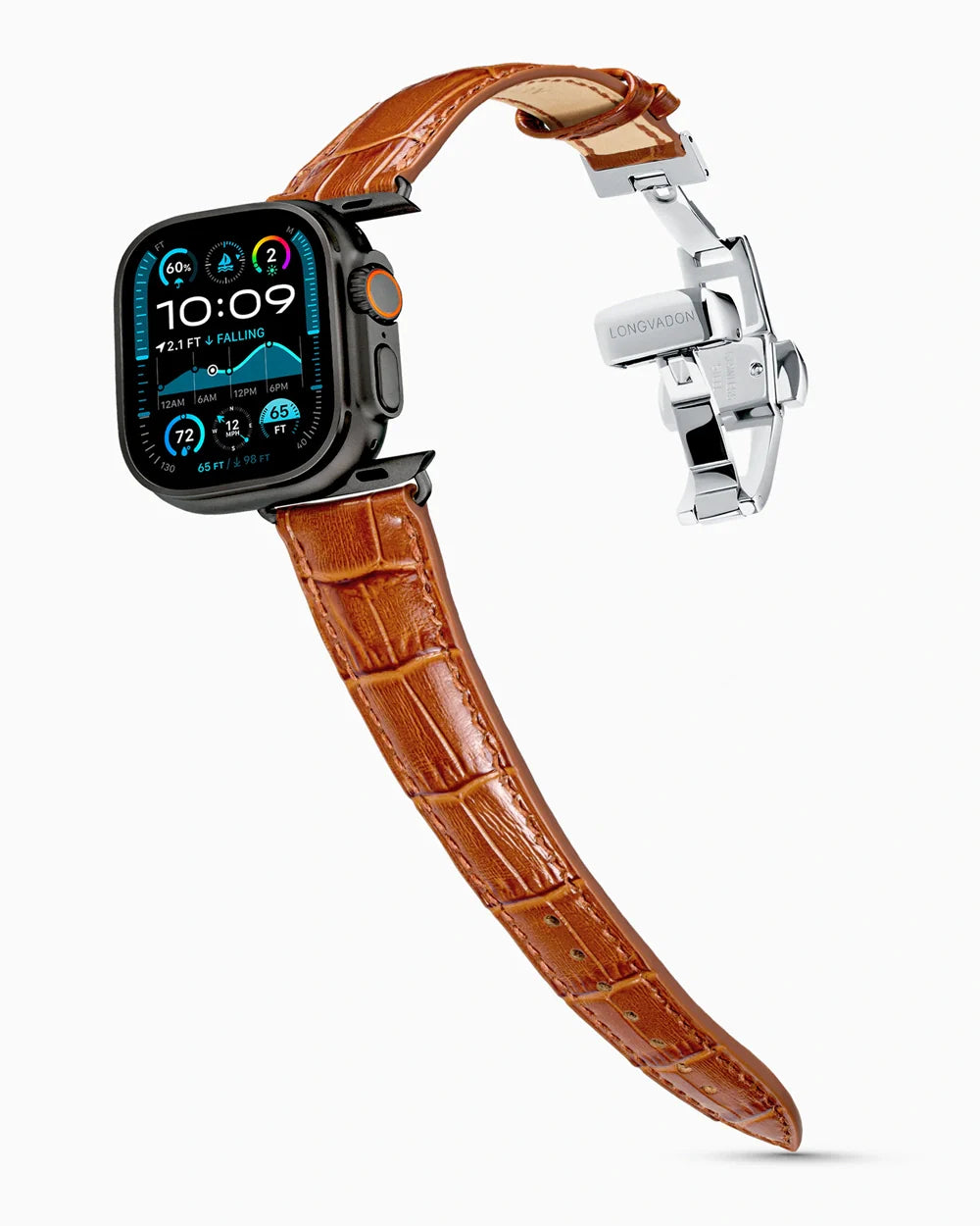 Caiman Series 3 luxury Apple Watch leather band on an Apple Watch Ultra