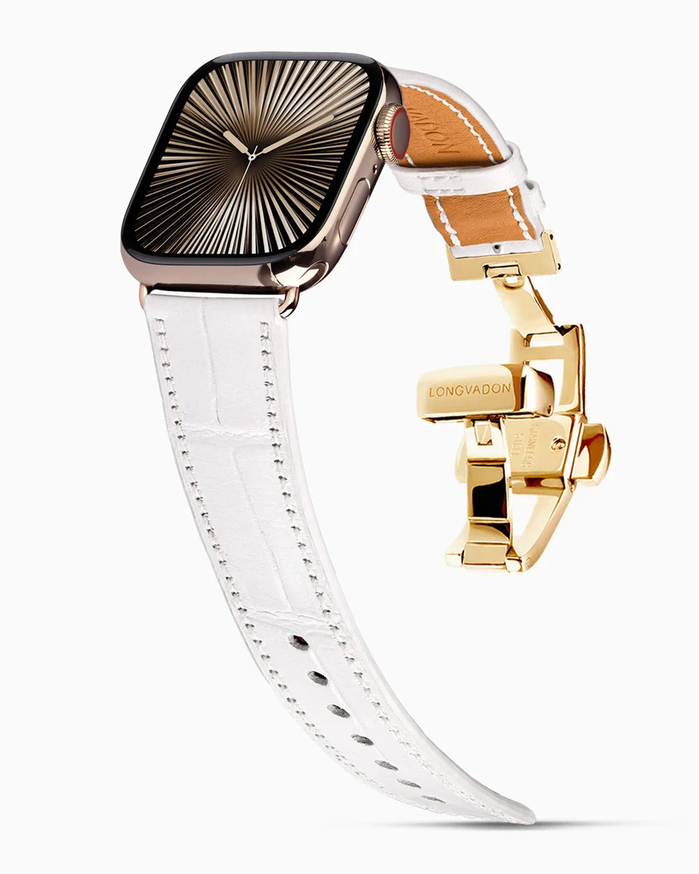 Caiman Calf designer Apple Watch leather band on a Apple Watch